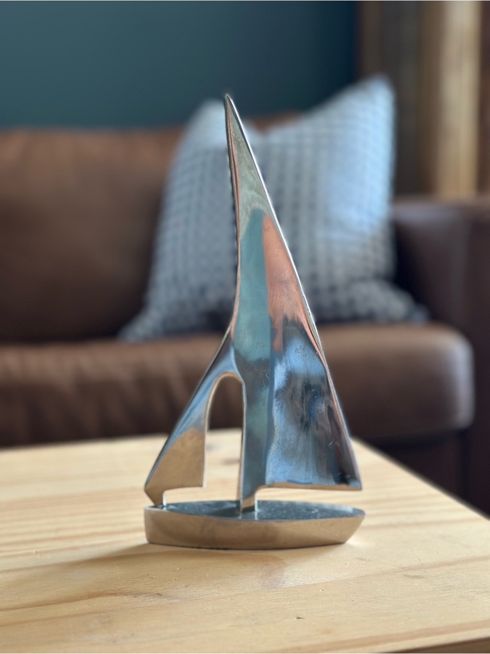 Polished Silver Sailboat Table Sculpture - Decorative Home Art